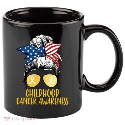 Childhood Cancer Awareness Gold Ribbon Messy Bun 11oz C Handle Ceramic Mug