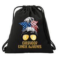 Childhood Cancer Awareness Gold Ribbon Messy Bun Drawstring Bag