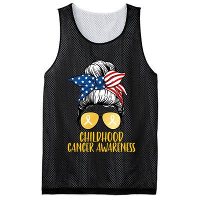 Childhood Cancer Awareness Gold Ribbon Messy Bun Mesh Reversible Basketball Jersey Tank