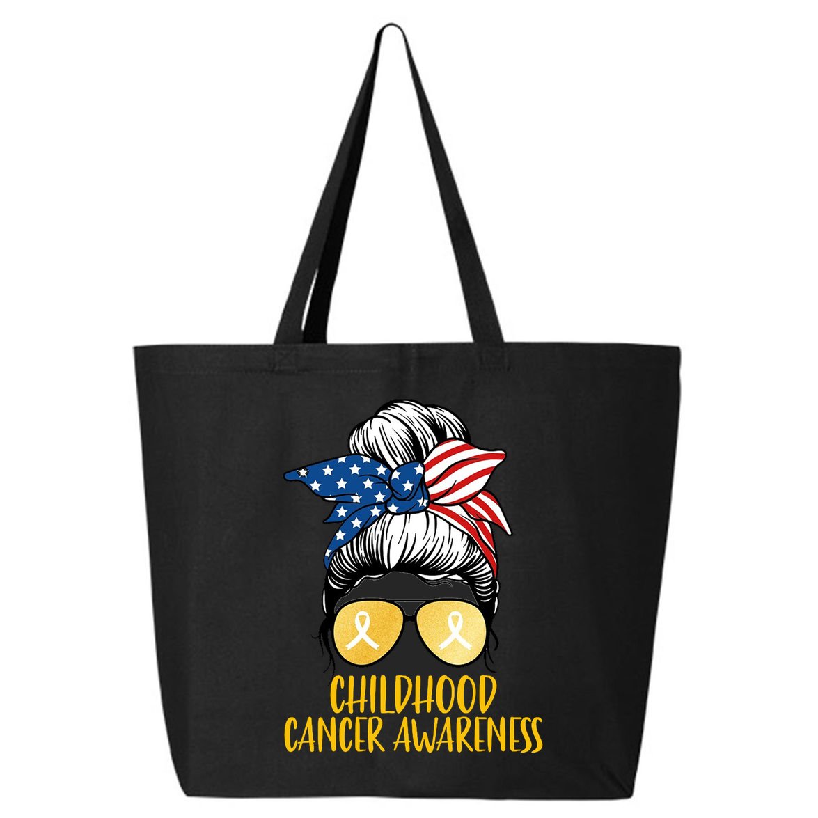 Childhood Cancer Awareness Gold Ribbon Messy Bun 25L Jumbo Tote