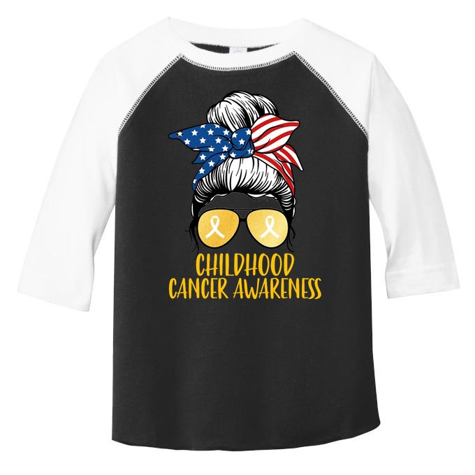 Childhood Cancer Awareness Gold Ribbon Messy Bun Toddler Fine Jersey T-Shirt