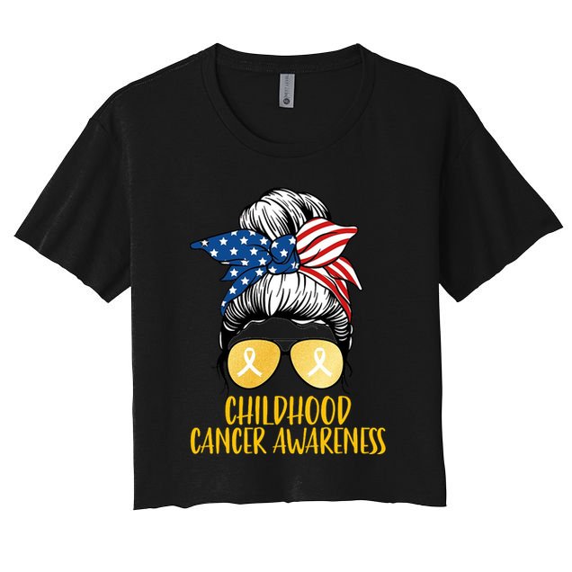 Childhood Cancer Awareness Gold Ribbon Messy Bun Crop Top