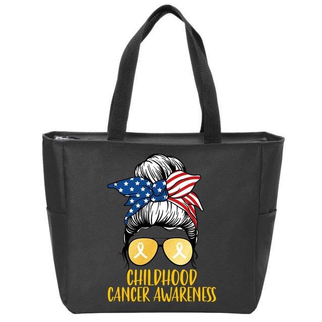 Childhood Cancer Awareness Gold Ribbon Messy Bun Zip Tote Bag