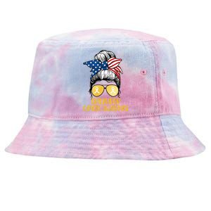 Childhood Cancer Awareness Gold Ribbon Messy Bun Tie-Dyed Bucket Hat