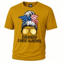 Childhood Cancer Awareness Gold Ribbon Messy Bun Performance Shirt