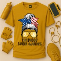 Childhood Cancer Awareness Gold Ribbon Messy Bun Performance Shirt