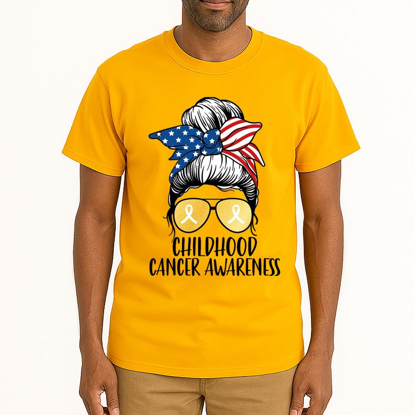 Childhood Cancer Awareness Gold Ribbon Messy Bun Tall T-Shirt