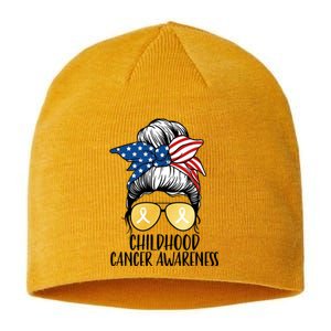 Childhood Cancer Awareness Gold Ribbon Messy Bun Sustainable Beanie