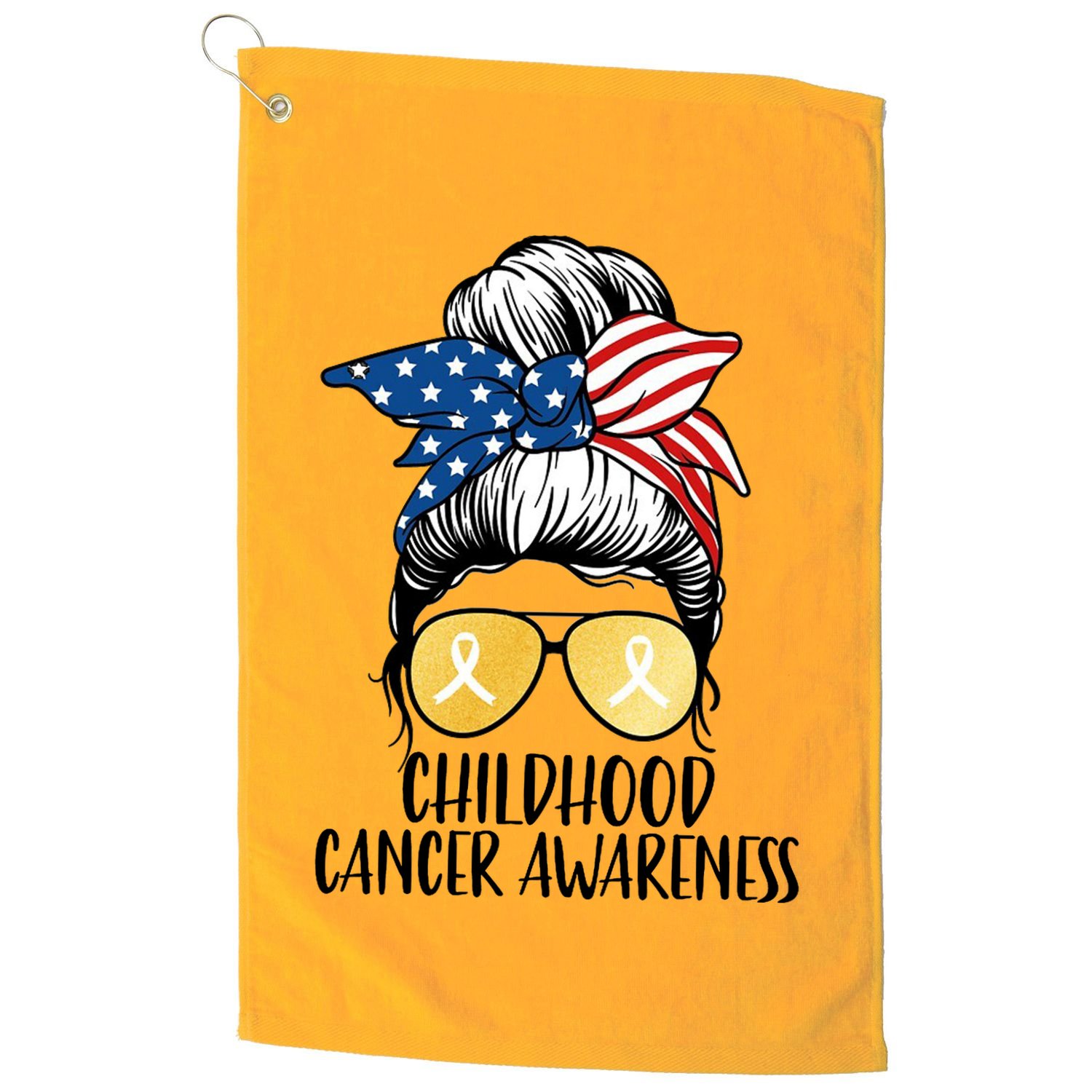 Childhood Cancer Awareness Gold Ribbon Messy Bun Golf Towel