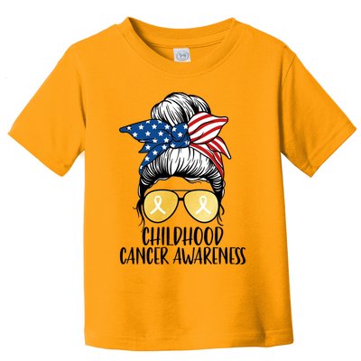 Childhood Cancer Awareness Gold Ribbon Messy Bun Toddler T-Shirt