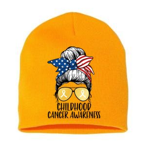 Childhood Cancer Awareness Gold Ribbon Messy Bun Short Acrylic Beanie