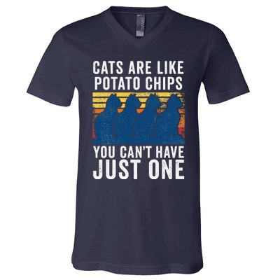 Cat Cats Are Like Potato Chips Funny Cat V-Neck T-Shirt