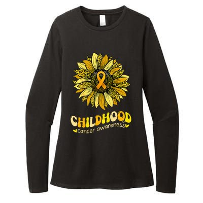 Childhood Cancer Awareness Leopard Yellow Sunflower Womens CVC Long Sleeve Shirt