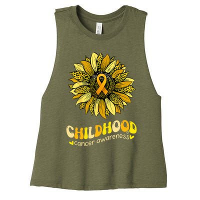 Childhood Cancer Awareness Leopard Yellow Sunflower Women's Racerback Cropped Tank