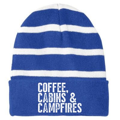 Coffee Cabins And Campfires Outdoor Adventurers Gift Striped Beanie with Solid Band