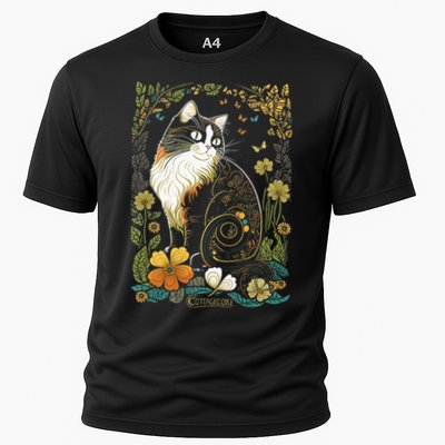 Cute Cottagecore Aesthetic Cat Flowers Butterflies Cat Mom Performance Shirt