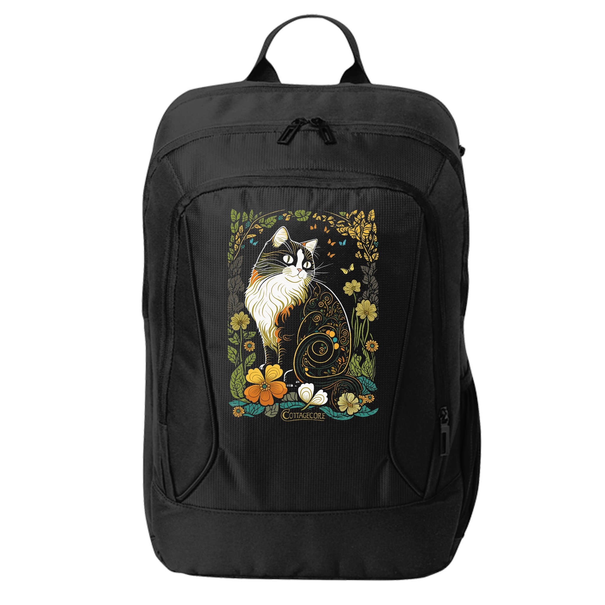 Cute Cottagecore Aesthetic Cat Flowers Butterflies Cat Mom City Backpack