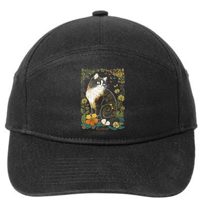 Cute Cottagecore Aesthetic Cat Flowers Butterflies Cat Mom 7-Panel Snapback Hat