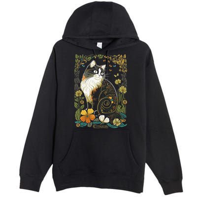 Cute Cottagecore Aesthetic Cat Flowers Butterflies Cat Mom Premium Pullover Hoodie