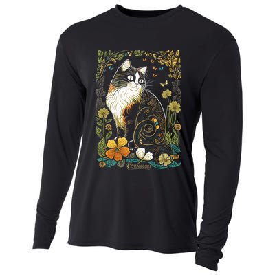 Cute Cottagecore Aesthetic Cat Flowers Butterflies Cat Mom Cooling Performance Long Sleeve Crew