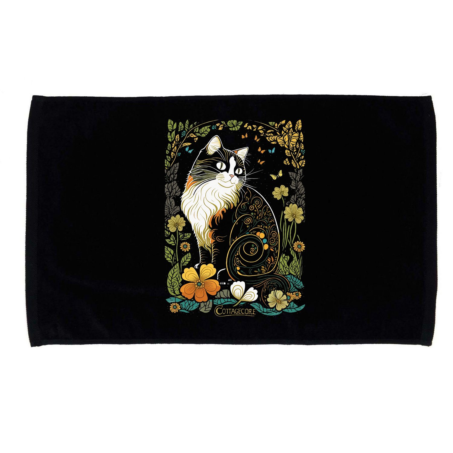 Cute Cottagecore Aesthetic Cat Flowers Butterflies Cat Mom Microfiber Hand Towel