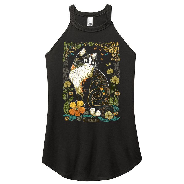 Cute Cottagecore Aesthetic Cat Flowers Butterflies Cat Mom Women's Perfect Tri Rocker Tank