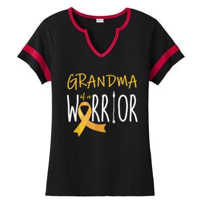 Childhood Cancer Awareness Grandma Of A Warrior Ladies Halftime Notch Neck Tee