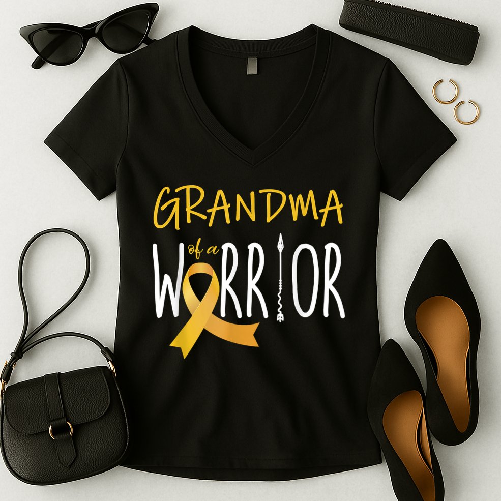Childhood Cancer Awareness Grandma Of A Warrior Women's V-Neck T-Shirt