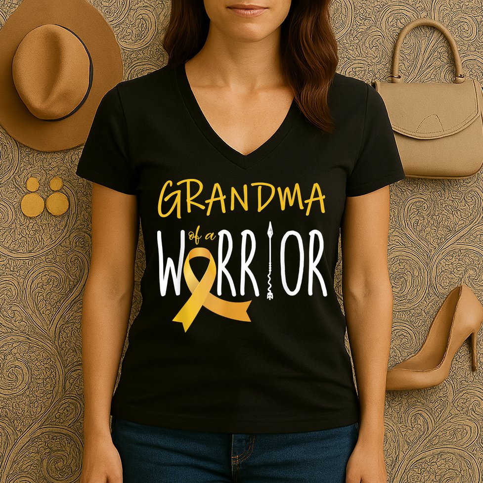 Childhood Cancer Awareness Grandma Of A Warrior Women's V-Neck T-Shirt