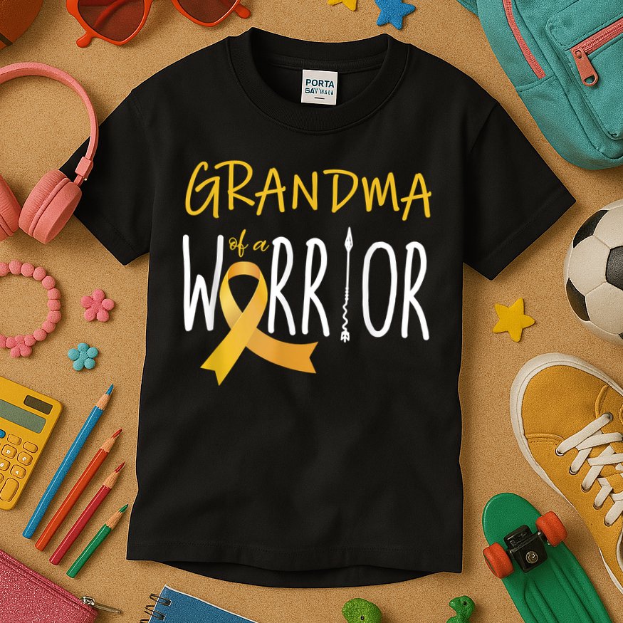 Childhood Cancer Awareness Grandma Of A Warrior Kids T-Shirt