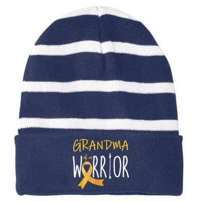 Childhood Cancer Awareness Grandma Of A Warrior Striped Beanie with Solid Band