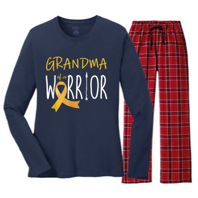 Childhood Cancer Awareness Grandma Of A Warrior Women's Long Sleeve Flannel Pajama Set 