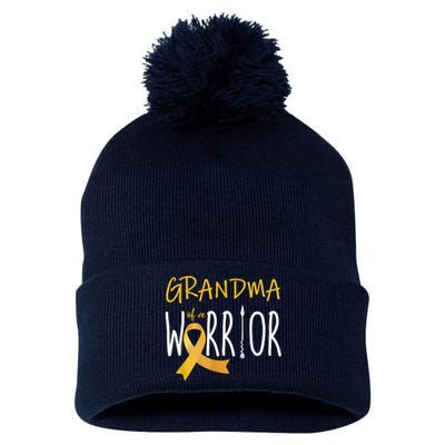 Childhood Cancer Awareness Grandma Of A Warrior Pom Pom 12in Knit Beanie