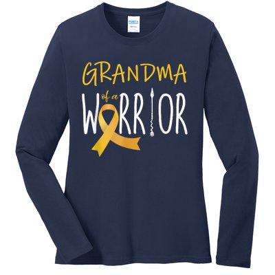 Childhood Cancer Awareness Grandma Of A Warrior Ladies Long Sleeve Shirt