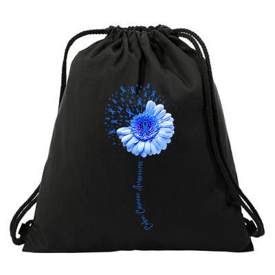 Colon Cancer Awareness Flower Survivor Fighter Drawstring Bag