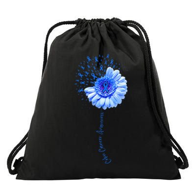 Colon Cancer Awareness Flower Survivor Fighter Drawstring Bag