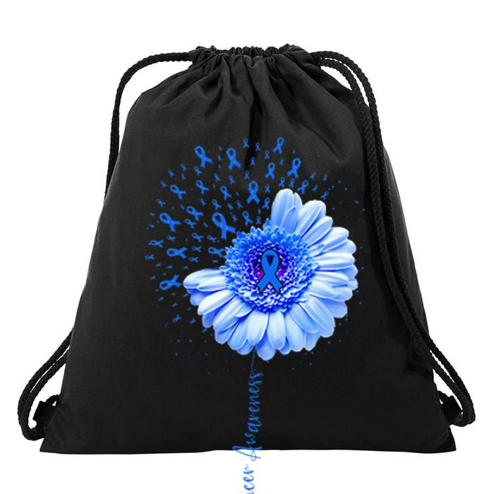 Colon Cancer Awareness Flower Survivor Fighter Drawstring Bag