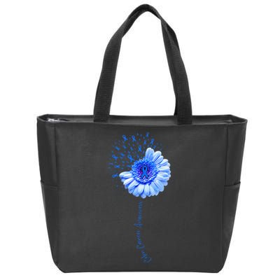 Colon Cancer Awareness Flower Survivor Fighter Zip Tote Bag