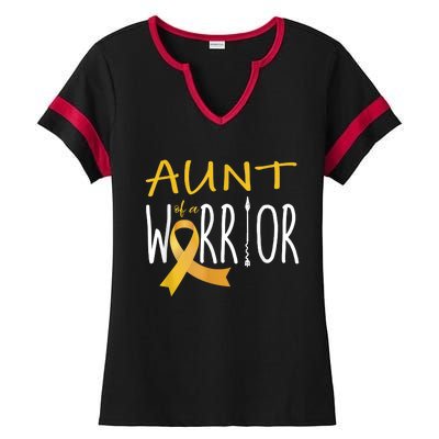 Childhood Cancer Awareness Aunt Of A Warrior Ladies Halftime Notch Neck Tee