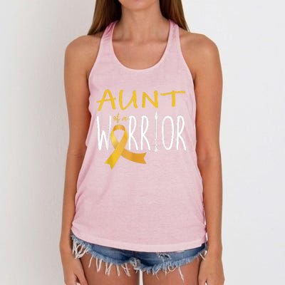 Childhood Cancer Awareness Aunt Of A Warrior Women's Knotted Racerback Tank