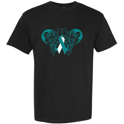 Cervical Cancer Awareness Support TealWhite Ribbon Garment-Dyed Heavyweight T-Shirt