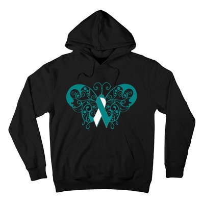 Cervical Cancer Awareness Support TealWhite Ribbon Hoodie