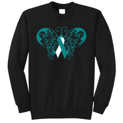 Cervical Cancer Awareness Support TealWhite Ribbon Sweatshirt