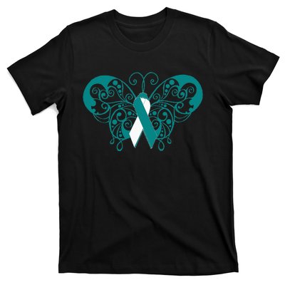 Cervical Cancer Awareness Support TealWhite Ribbon T-Shirt