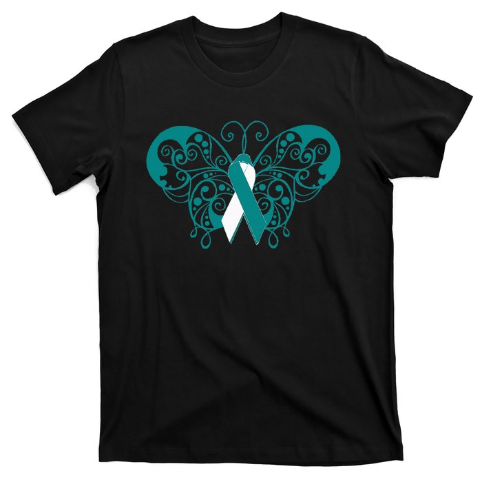 Cervical Cancer Awareness Support TealWhite Ribbon T-Shirt