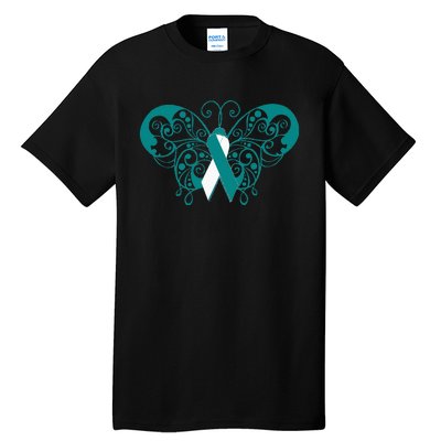 Cervical Cancer Awareness Support TealWhite Ribbon Tall T-Shirt