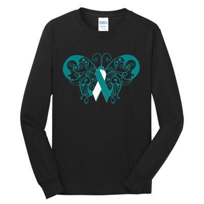 Cervical Cancer Awareness Support TealWhite Ribbon Tall Long Sleeve T-Shirt