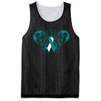 Cervical Cancer Awareness Support TealWhite Ribbon Mesh Reversible Basketball Jersey Tank