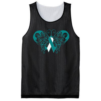 Cervical Cancer Awareness Support TealWhite Ribbon Mesh Reversible Basketball Jersey Tank