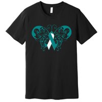 Cervical Cancer Awareness Support TealWhite Ribbon Premium T-Shirt